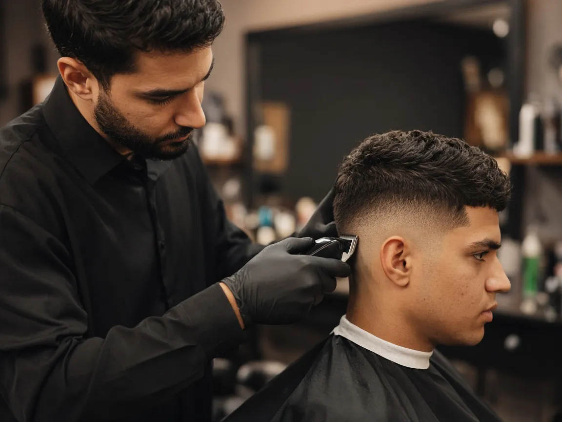Close-up of a precise fade haircut