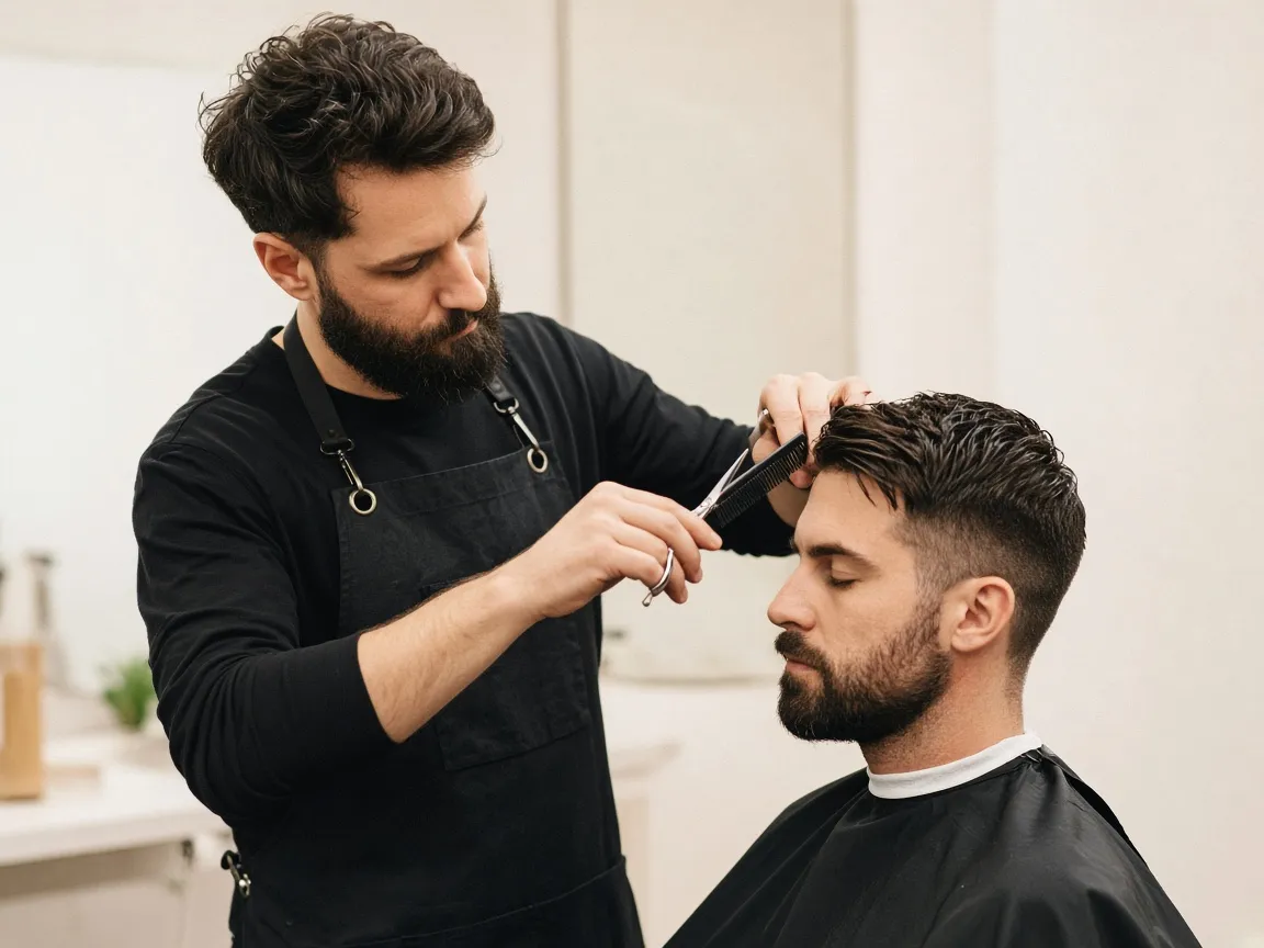 Professional barber cutting a client's hair