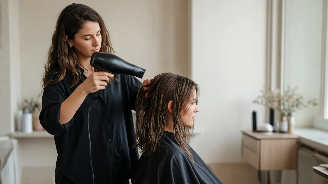 Hairstylist styling a client