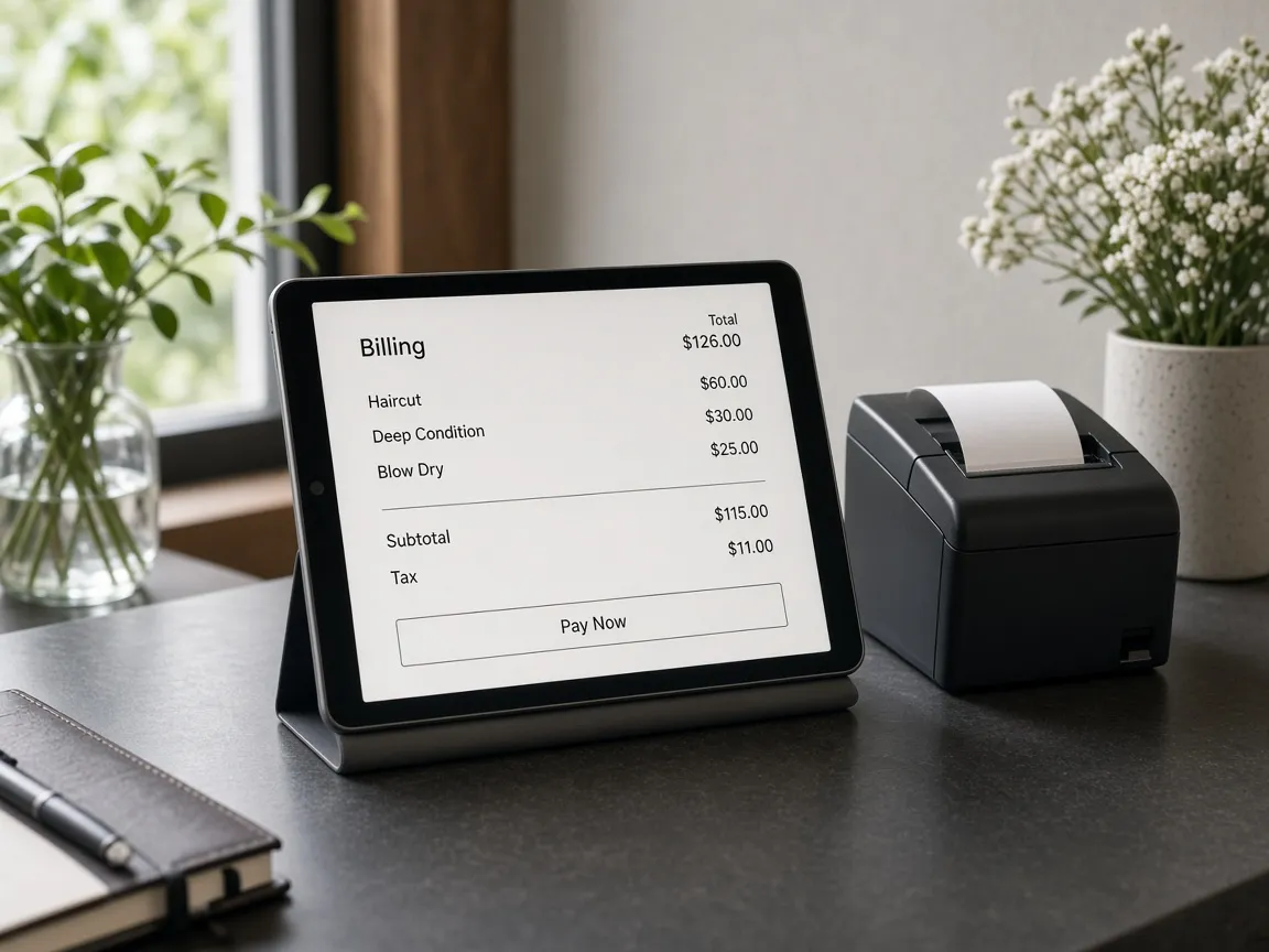 SellMate salon POS billing screen for services and retail checkout